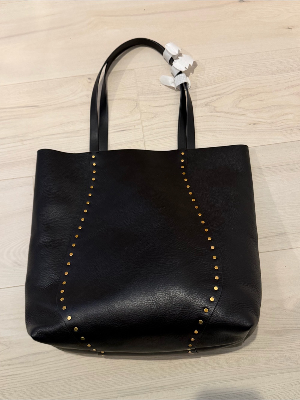 Madewell Black Leather Shoulder Tote with Gold Stud Accents